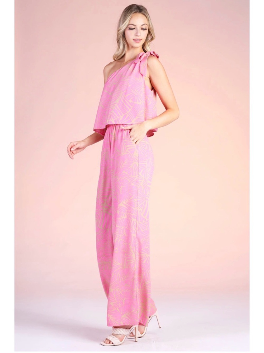 Tyche Women's Pink Jumpsuit Size S One Shoulder Party Cocktail Resort Vacation